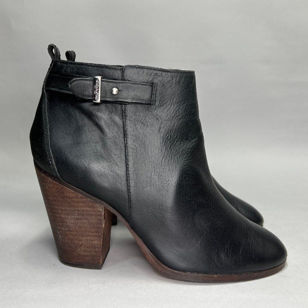 Coach Women's Size 10 Hewes Black‎ Leather Ankle Booties